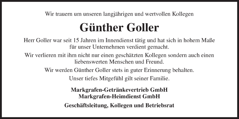  Traueranzeige für Günther Goller vom 06.12.2014 aus MGO