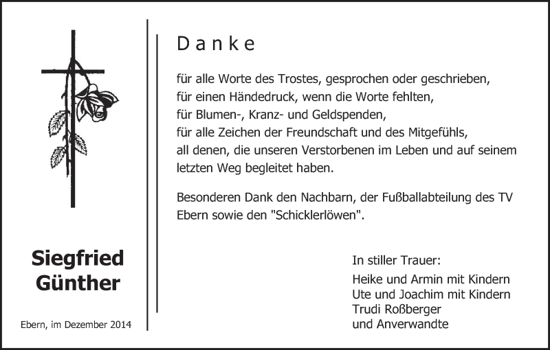  Traueranzeige für Siegfried Günther vom 06.12.2014 aus MGO