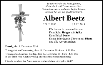 Anzeige von Albert Beetz von MGO