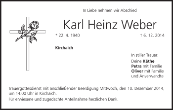 Anzeige von Karl Heinz Weber von MGO