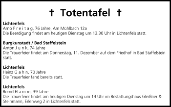 Anzeige von Totentafel vom 09.12.2014 von MGO