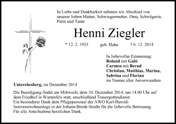 Anzeige von Henni Ziegler von MGO
