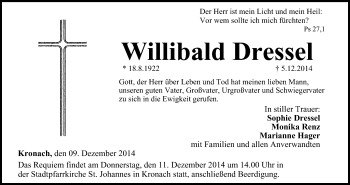 Anzeige von Willibald Dressel von MGO