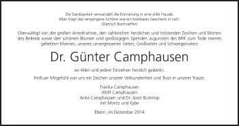 Anzeige von Günter Camphausen von MGO