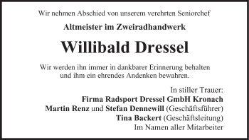 Anzeige von Willibald Dressel von MGO