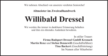 Anzeige von Willibald Dressel von MGO