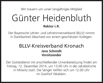 Anzeige von Günter Heidenbluth von MGO