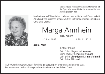 Anzeige von Marga Amrhein von MGO