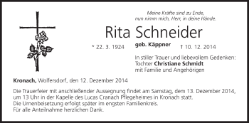 Anzeige von Rita Schneider von MGO