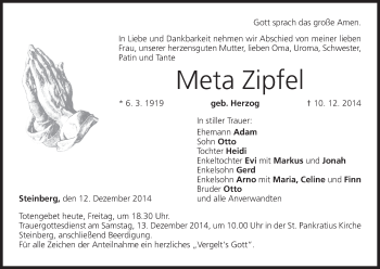 Anzeige von Meta Zipfel von MGO