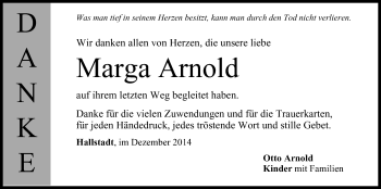 Anzeige von Marga Arnold von MGO