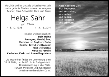 Anzeige von Helga Sahr von MGO