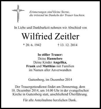 Anzeige von Wilfried Zeitler von MGO