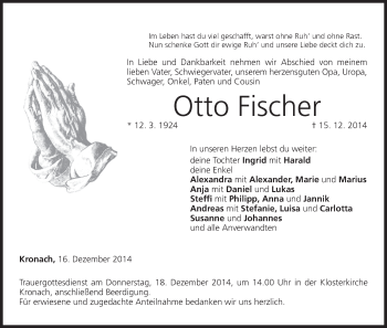 Anzeige von Otto Fischer von MGO