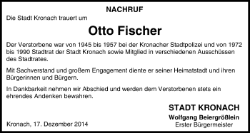Anzeige von Otto Fischer von MGO