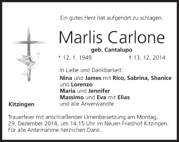 Anzeige von Marlis Carlone von MGO