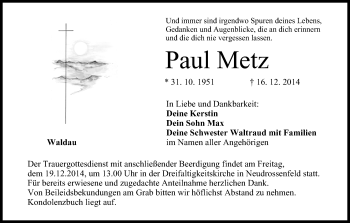 Anzeige von Paul Metz von MGO