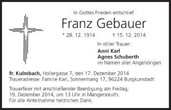 Anzeige von Franz Gebauer von MGO