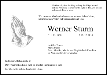 Anzeige von Werner Sturm von MGO