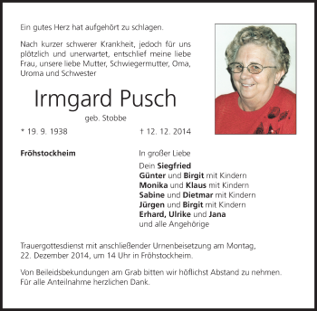 Anzeige von Irmgard Pusch von MGO