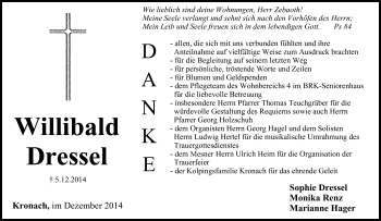 Anzeige von Willibald Dressel von MGO