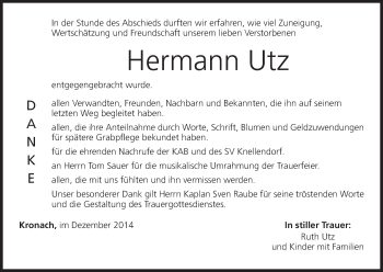 Anzeige von Hermann Utz von MGO