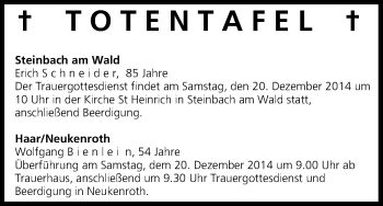 Anzeige von Totentafel vom 20.12.2014 von MGO