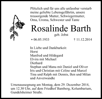 Anzeige von Rosalinde Barth von MGO