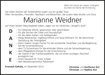 Anzeige von Marianne Weidner von MGO