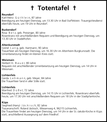 Anzeige von Totentafel vom 23.12.2014 von MGO
