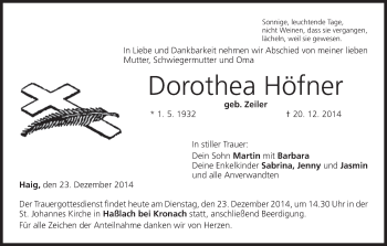 Anzeige von Dorothea Höfner von MGO