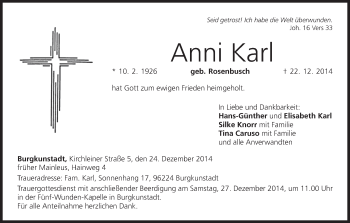 Anzeige von Anni Karl von MGO