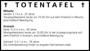 Anzeige von Totentafel vom 27.12.2014 von MGO