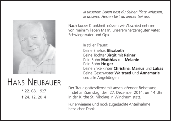 Anzeige von Hans Neubauer von MGO