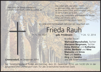 Anzeige von Frieda Rauh von MGO