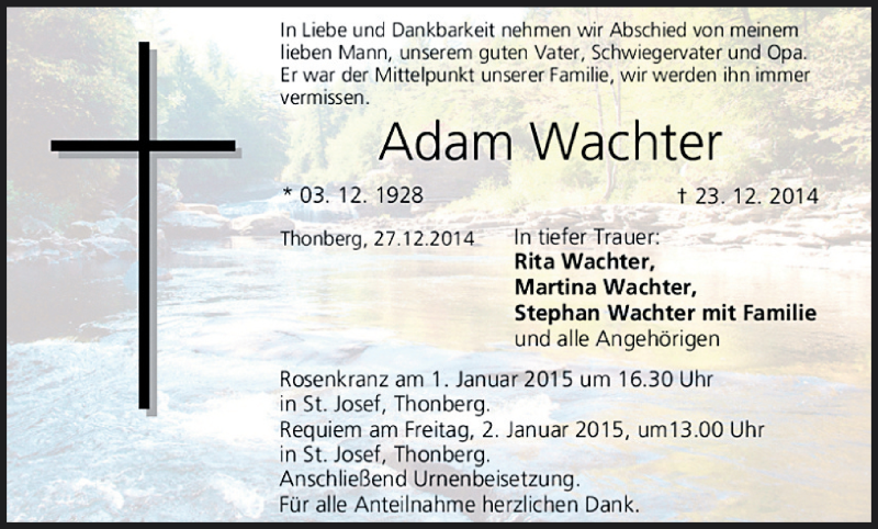  Traueranzeige für Adam Wachter vom 27.12.2014 aus MGO