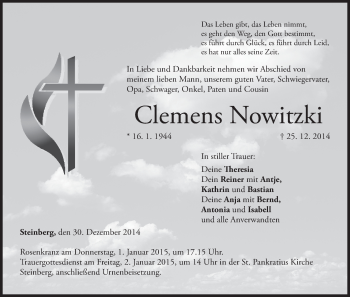 Anzeige von Clemens Nowitzki von MGO