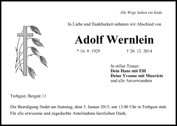Anzeige von Adolf Wernlein von MGO