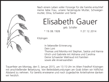 Anzeige von Elisabeth Gauer von MGO