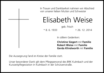 Anzeige von Elisabeth Weise von MGO