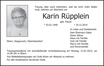 Anzeige von Karin Rüpplein von MGO