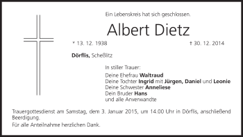 Anzeige von Albert Dietz von MGO