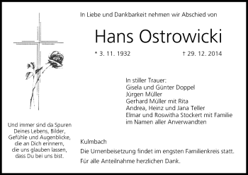 Anzeige von Hans Ostrowicki von MGO