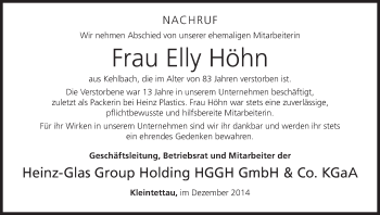 Anzeige von Elly Höhn von MGO