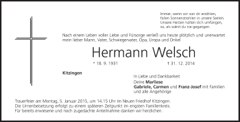 Anzeige von Hermann Welsch von MGO