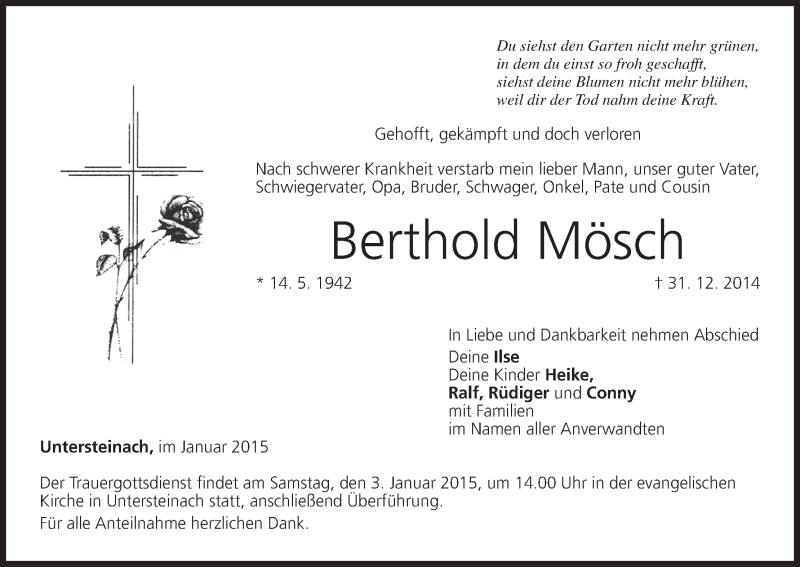  Traueranzeige für Berthold Mösch vom 02.01.2015 aus MGO