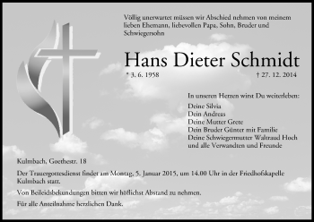 Anzeige von Hans Dieter Schmidt von MGO