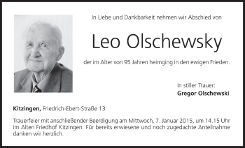 Anzeige von Leo Olschewsky von MGO