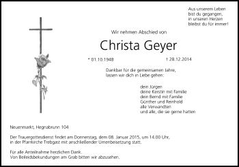 Anzeige von Christa Geyer von MGO