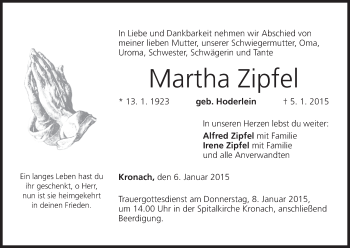 Anzeige von Martha Zipfel von MGO